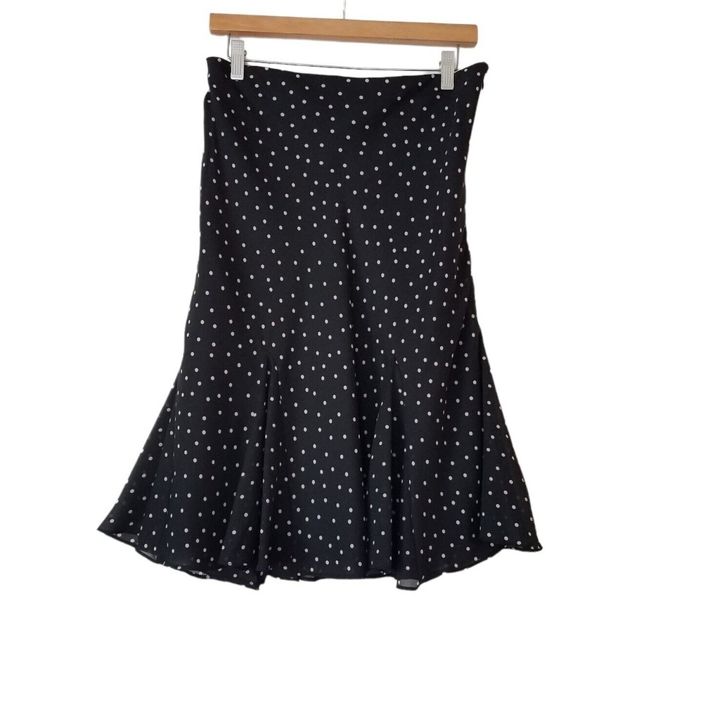 Vtg Jessica Howard Womens 12 Polkadot Skirt Godet Midi Whimsygoth Coquette Black